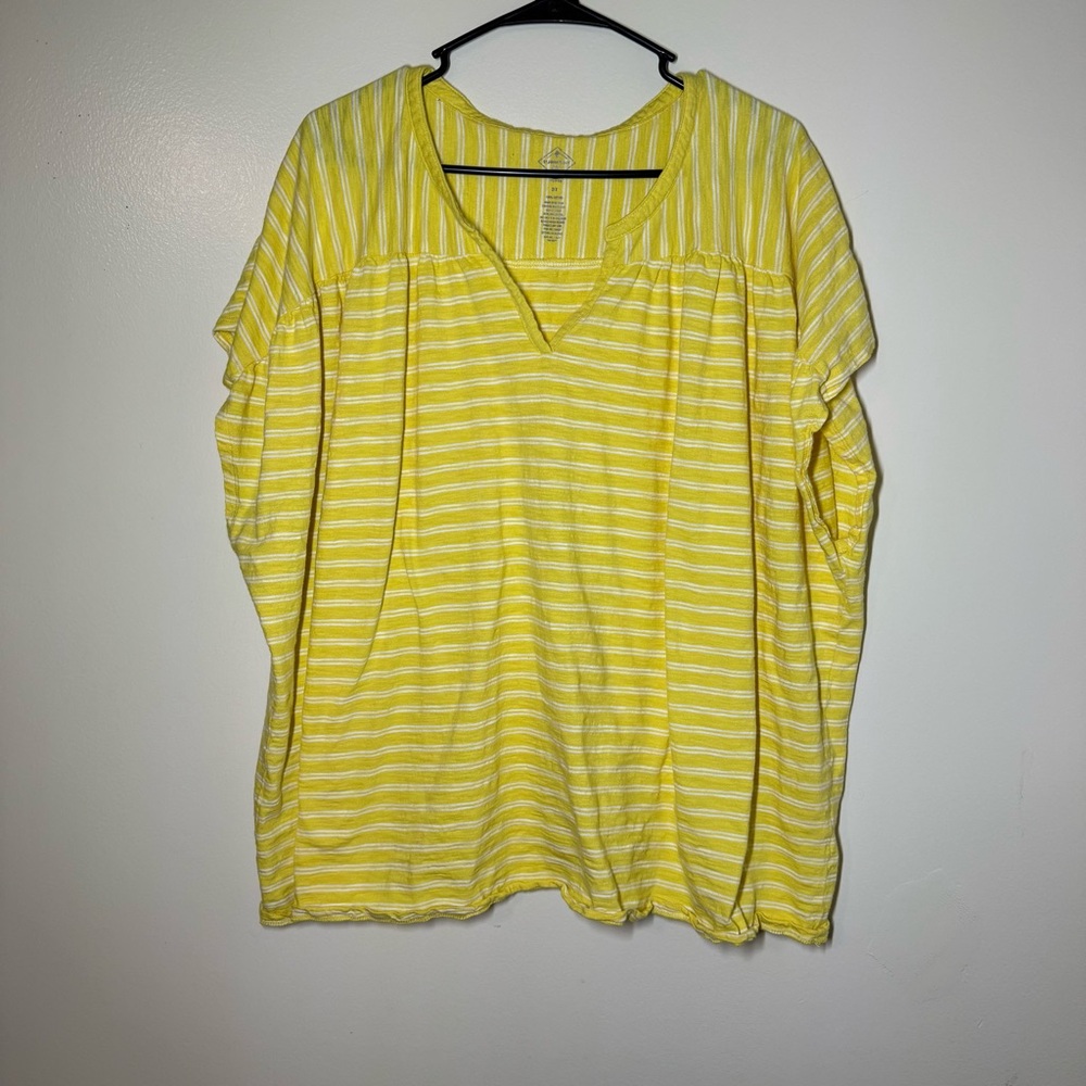 St. John's Bay Yellow and White Striped Short Sleeve Top